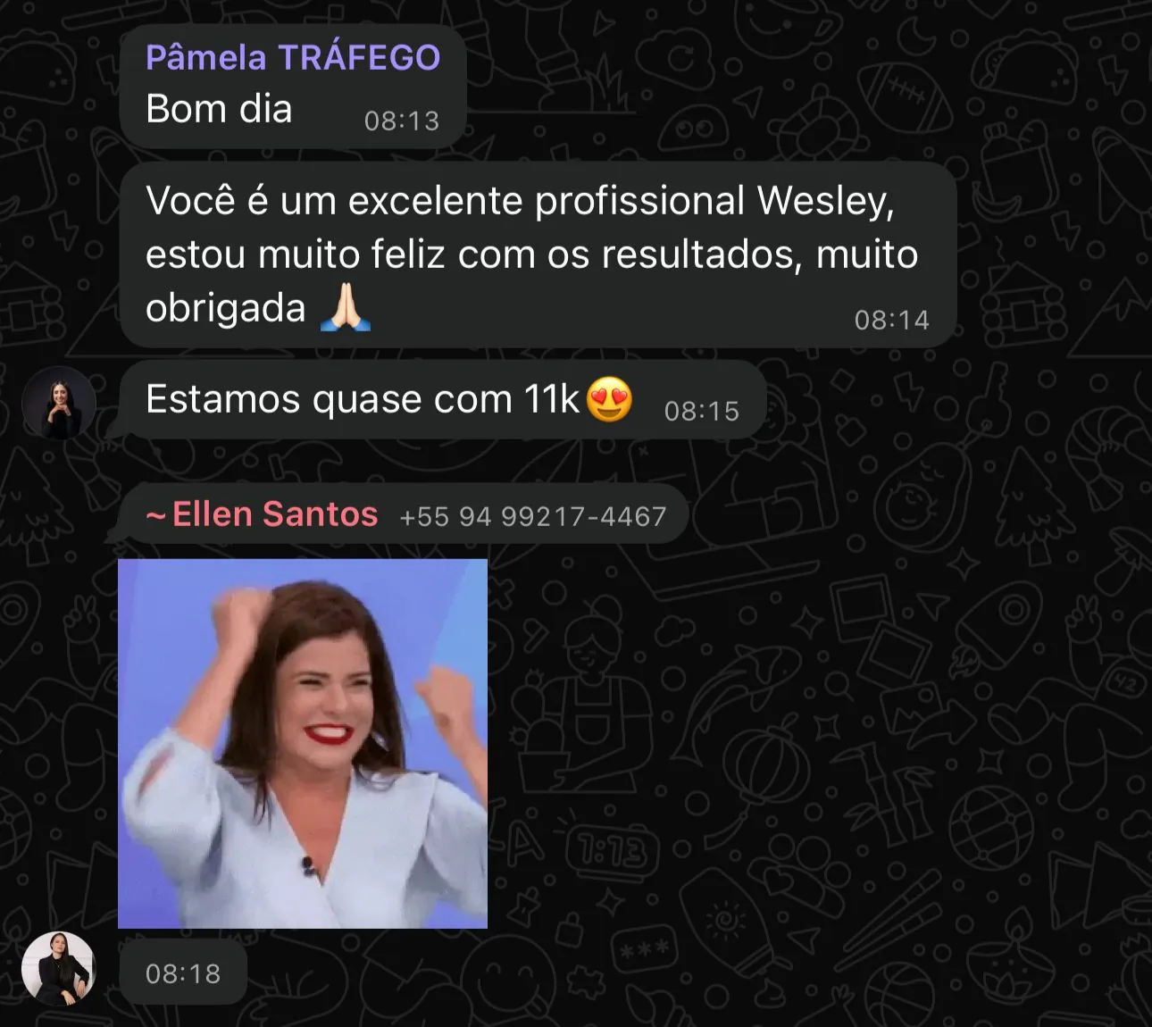 Mensagem celebrando o resultado da operação